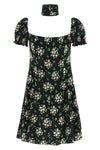 mini dress in all-over floral print silk charmeuse