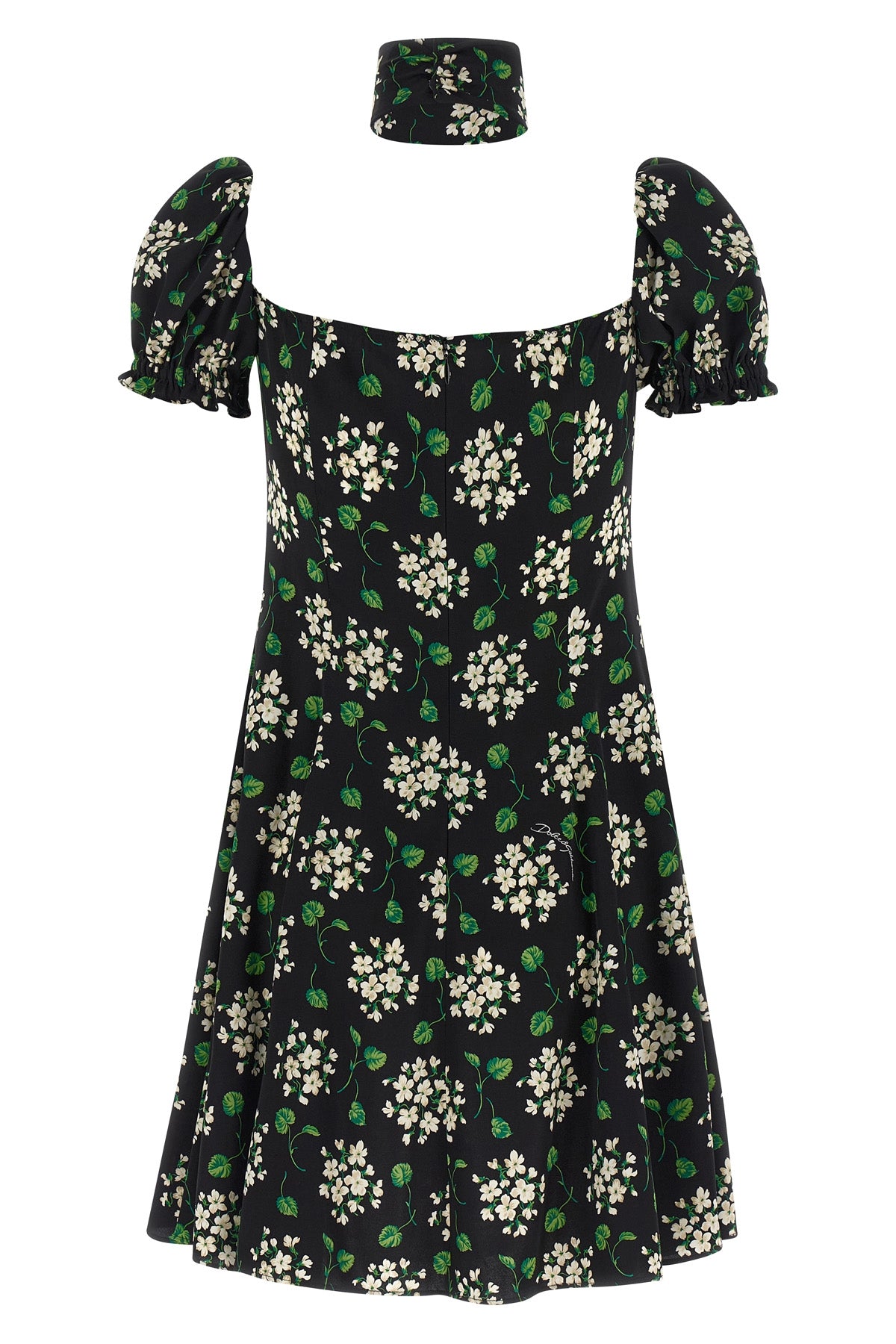 mini dress in all-over floral print silk charmeuse