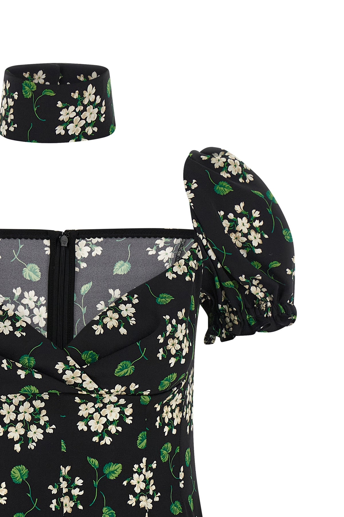 mini dress in all-over floral print silk charmeuse