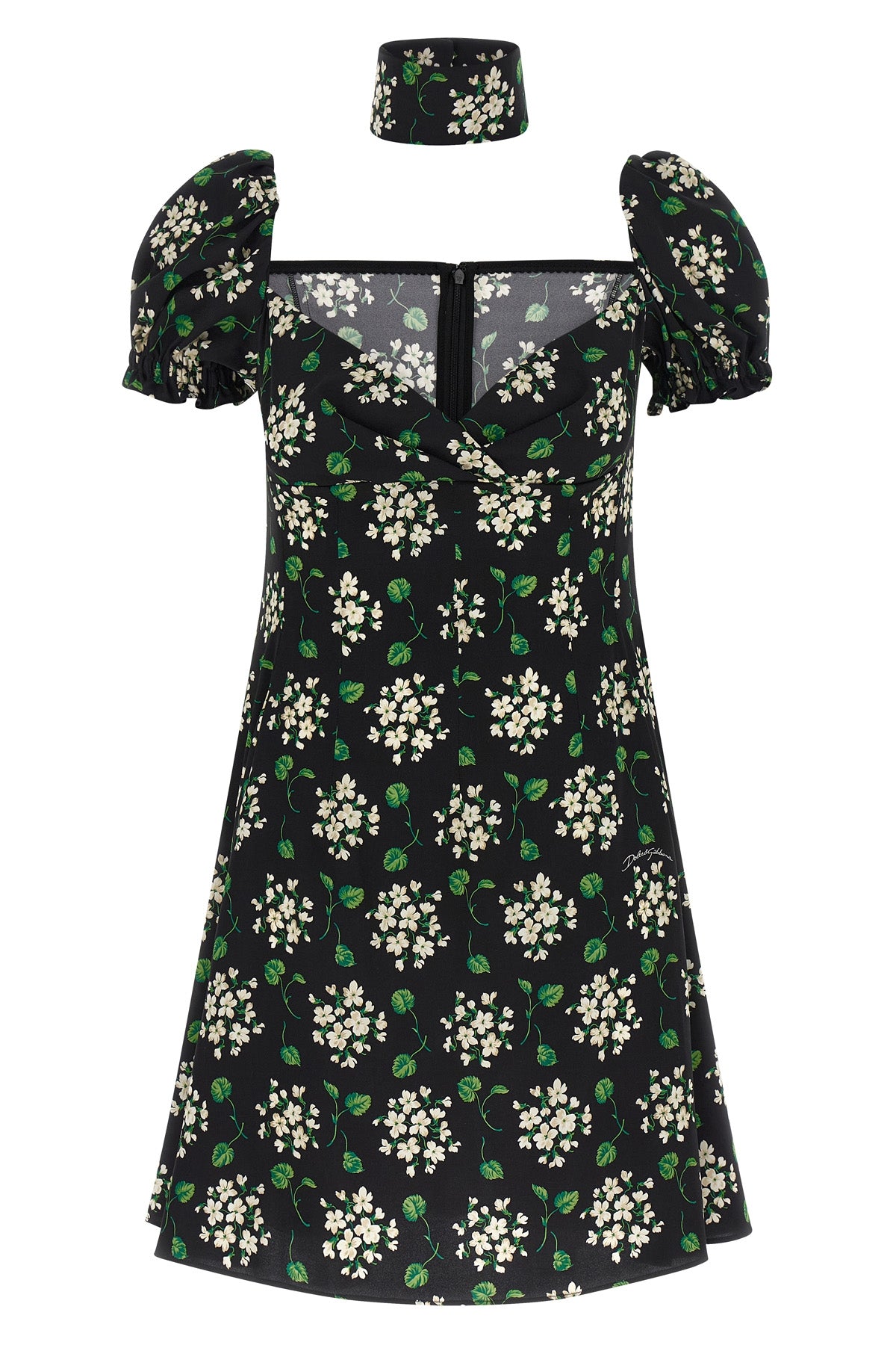 mini dress in all-over floral print silk charmeuse