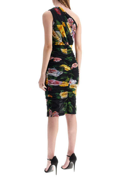 elegant black dress in polyamide with floral pattern for cocktails and evenings