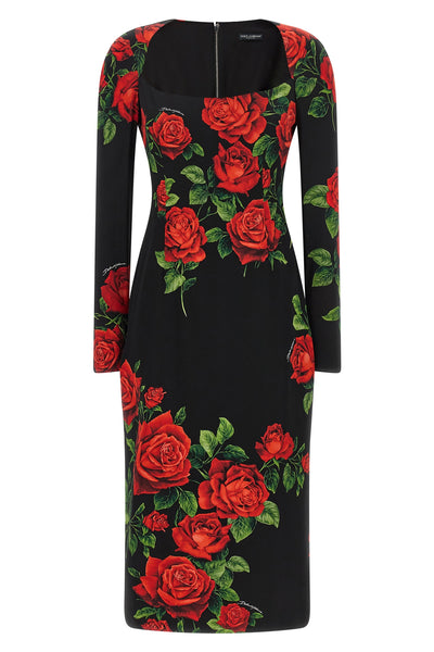 the dolce&gabbana midi dress defines a hyper-feminine aesthetic through a rigoro