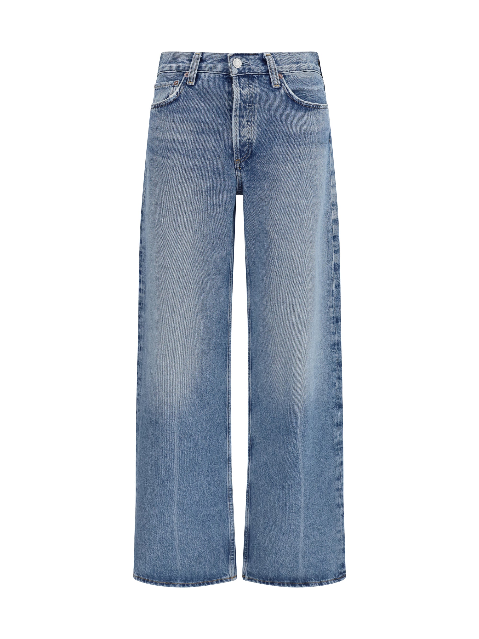 wide-leg creased jeans
