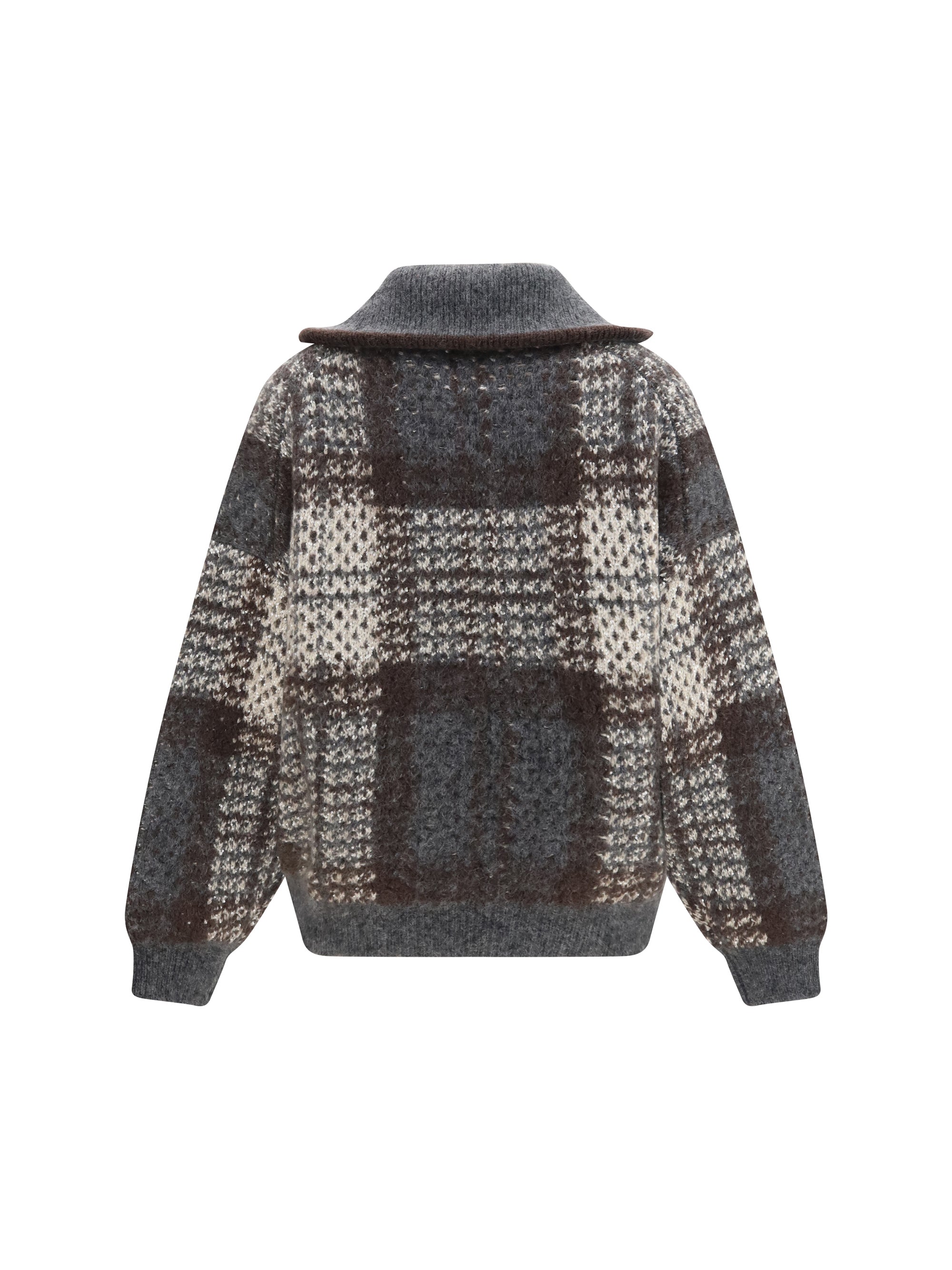 checked wool zip cardigan