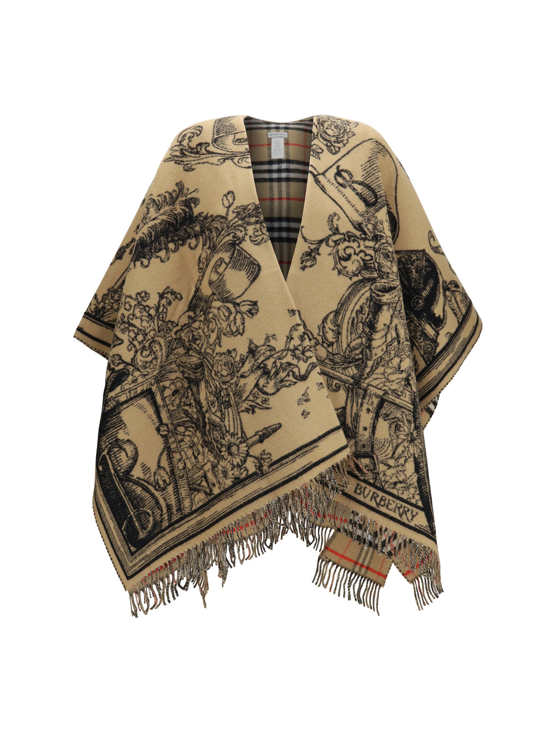 BURBERRY OS wool knight-motif cape