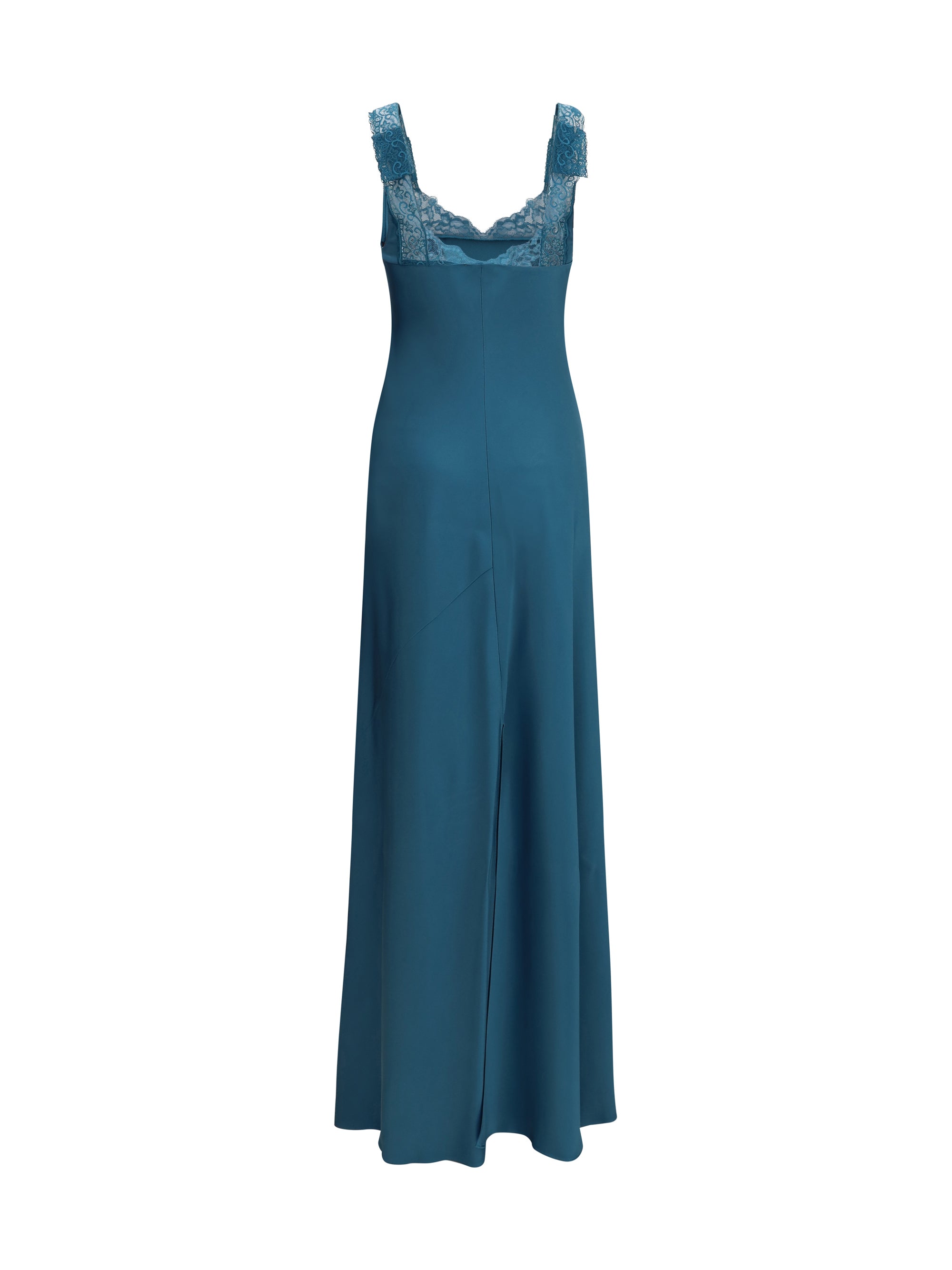 satin maxi dress with lace trims
