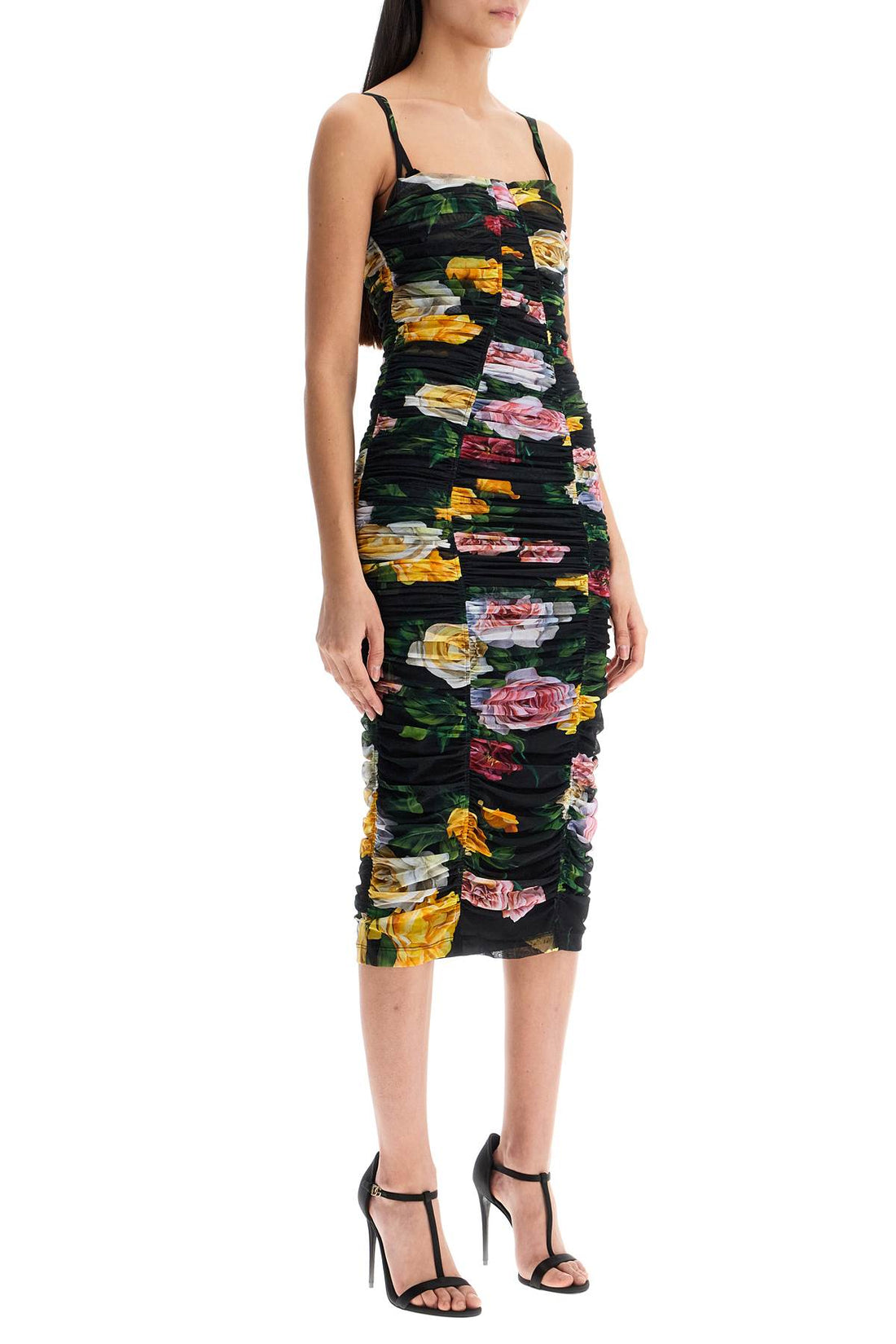 black floral midi synthetic dress