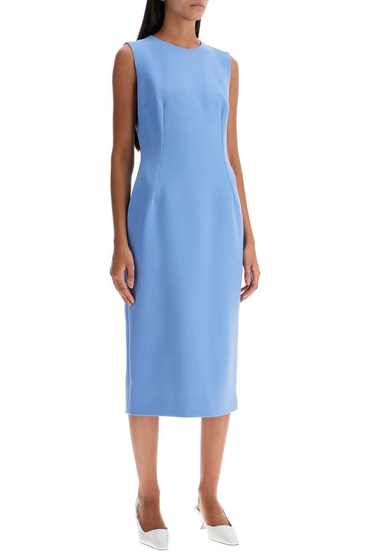 wool crepe sheath midi dress with tube