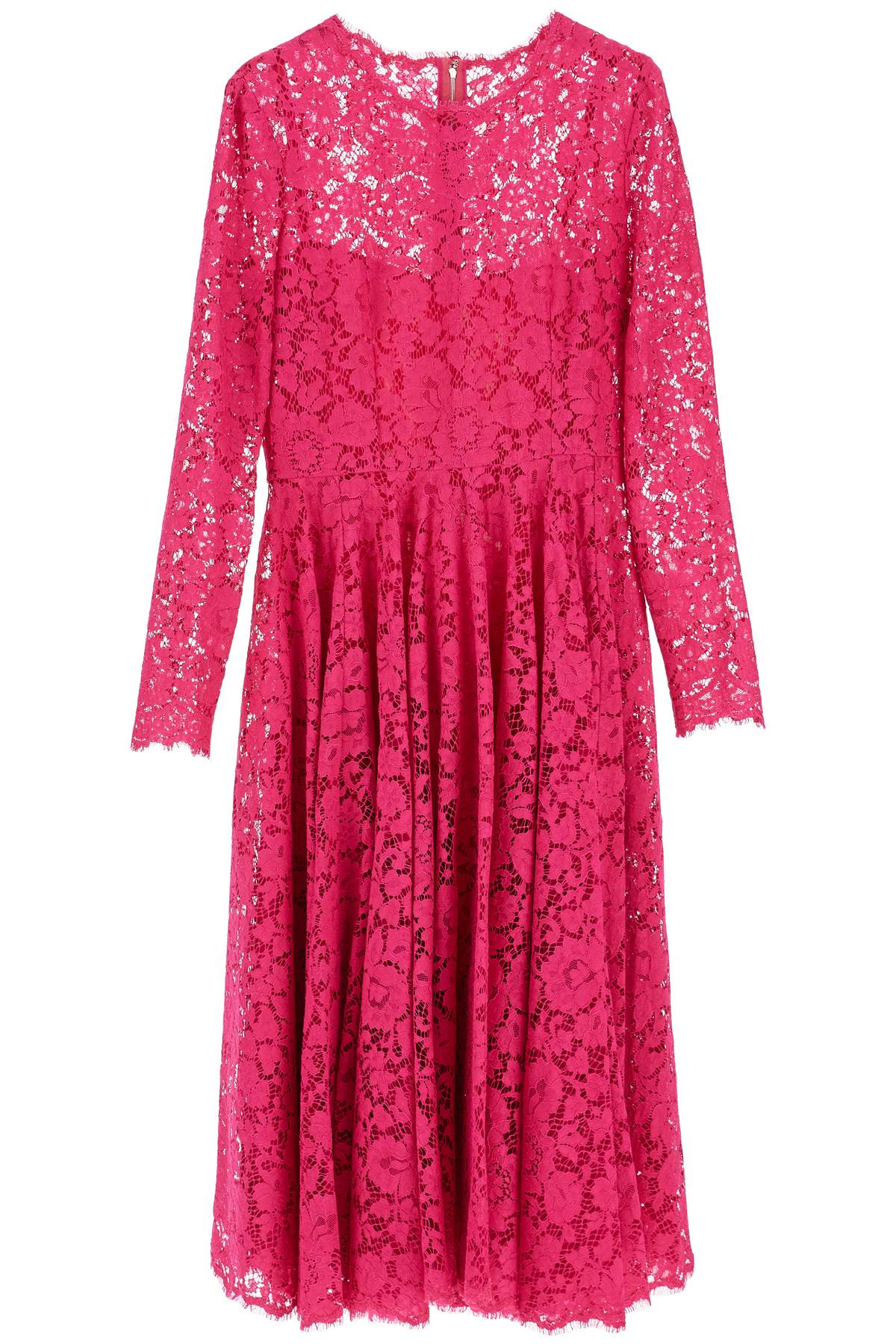 shocking pink floral lace midi dress