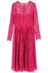 shocking pink floral lace midi dress