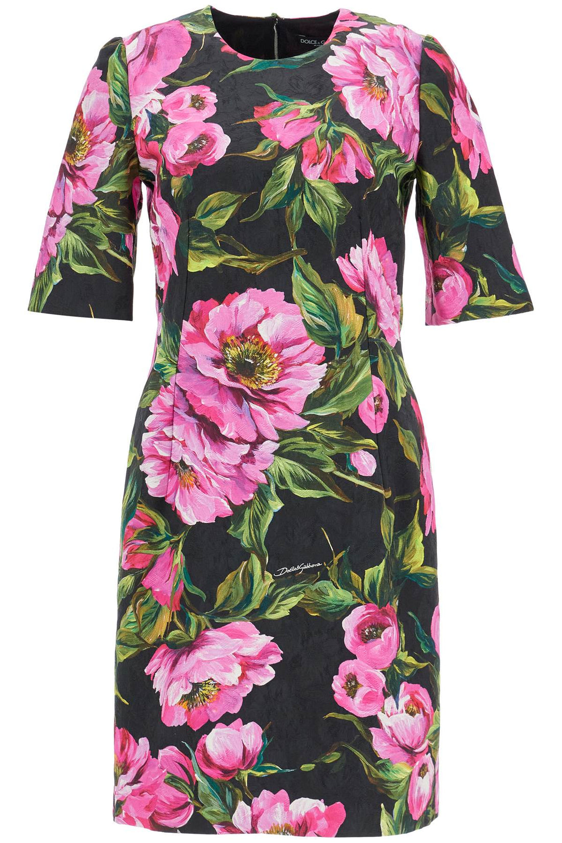 black floral cotton dress with peonies