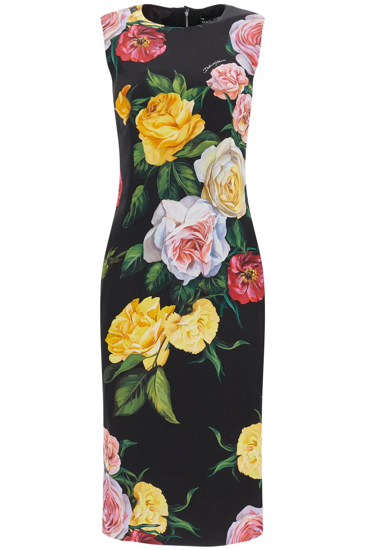 elegant black floral silk dress knee-length