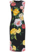 elegant black floral silk dress knee-length