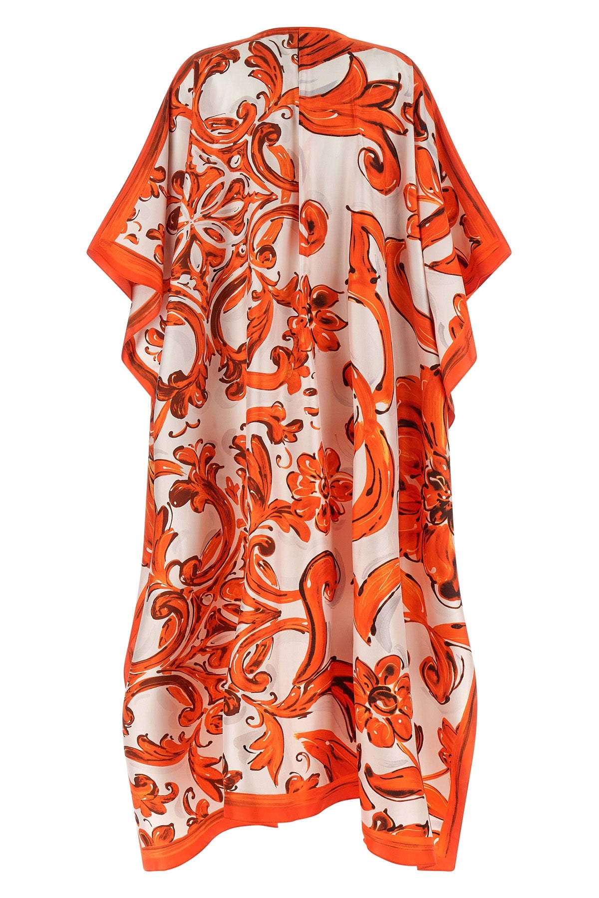 long dress in maiolica print silk twill