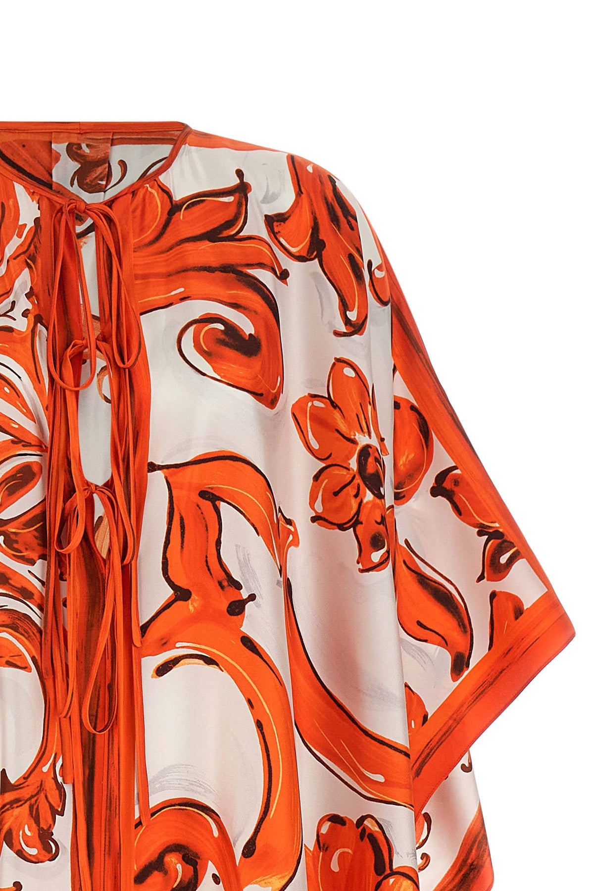 long dress in maiolica print silk twill