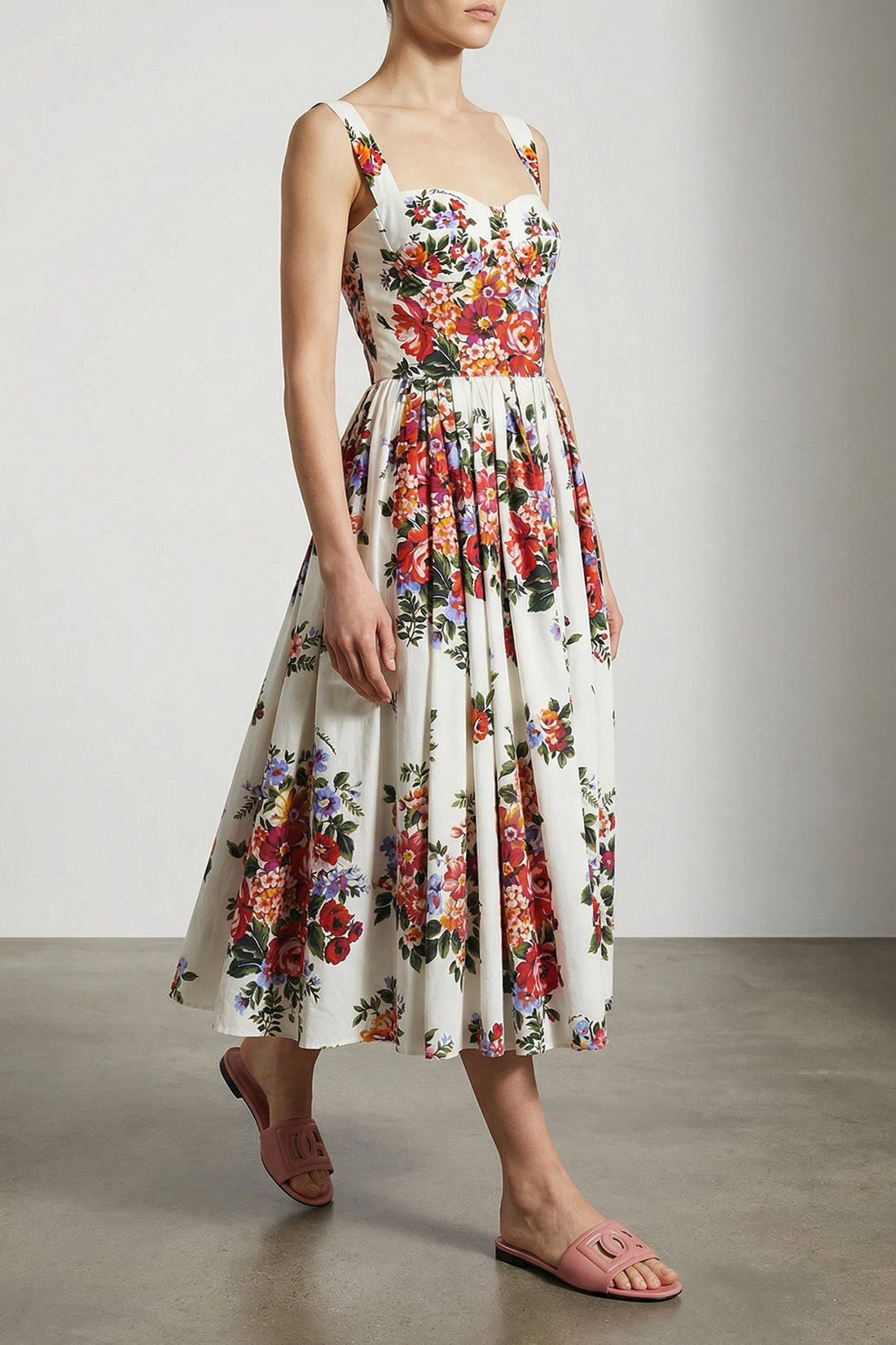 DOLCE &amp; GABBANA 40 mazzo di fiori print cotton midi dress