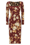 all over rose-print silk satin midi dress