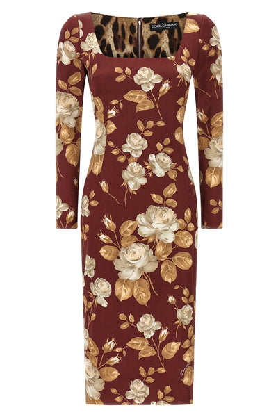 all over rose-print silk satin midi dress