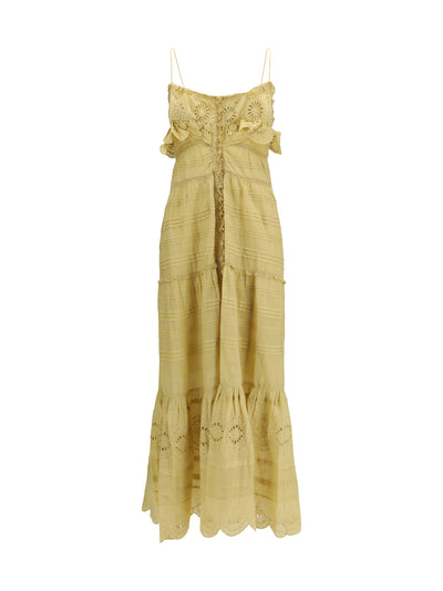 paule long ruffled dress