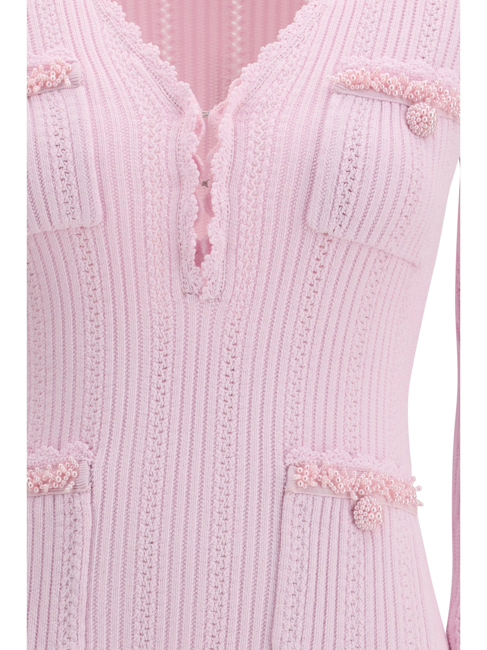 SELF-PORTRAIT S pearl trim knit mini dress