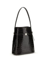 belted croco-embossed bucket bag
