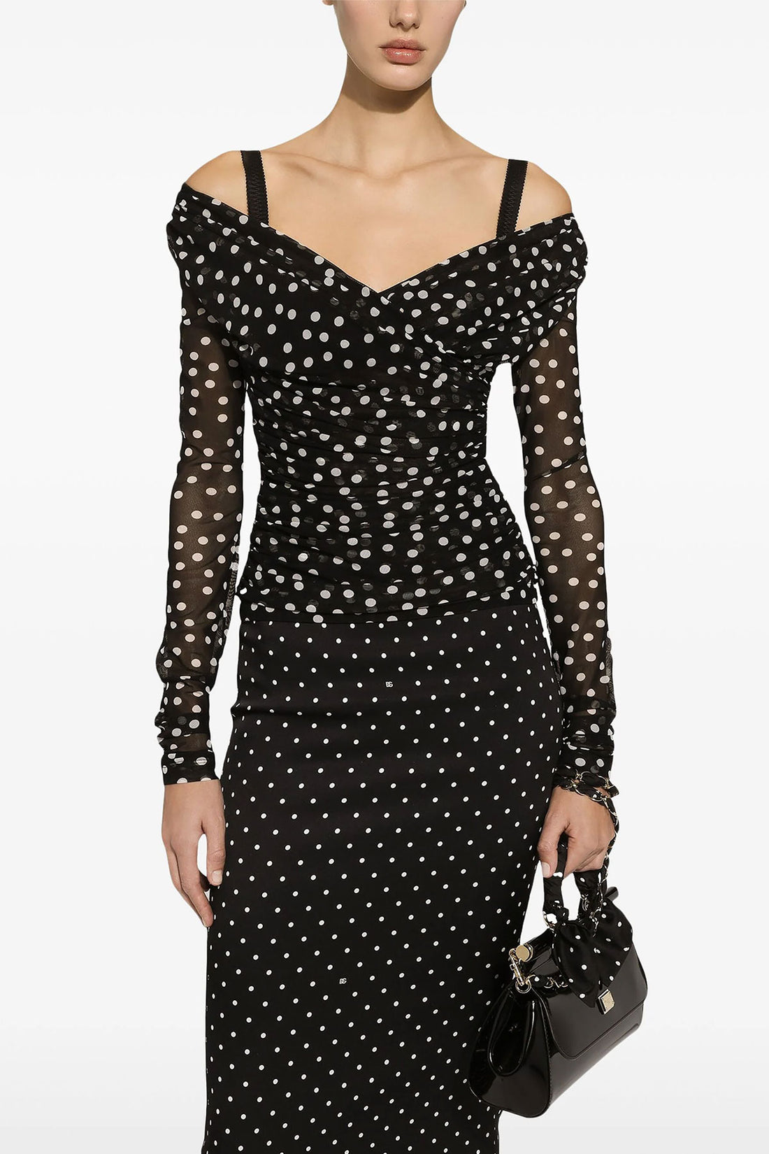 DOLCE &amp; GABBANA 42 mambo polka dot print stretch tulle top