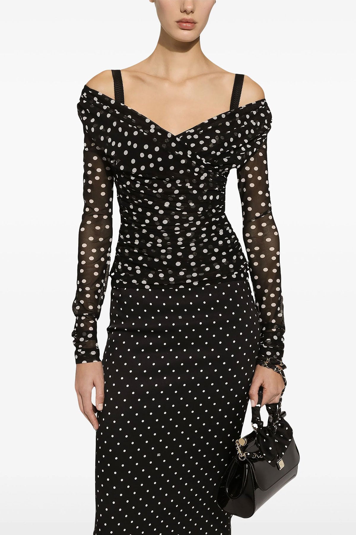 mambo polka dot print stretch tulle top