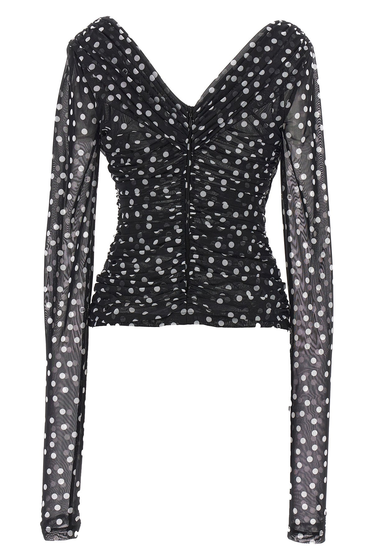 mambo polka dot print stretch tulle top