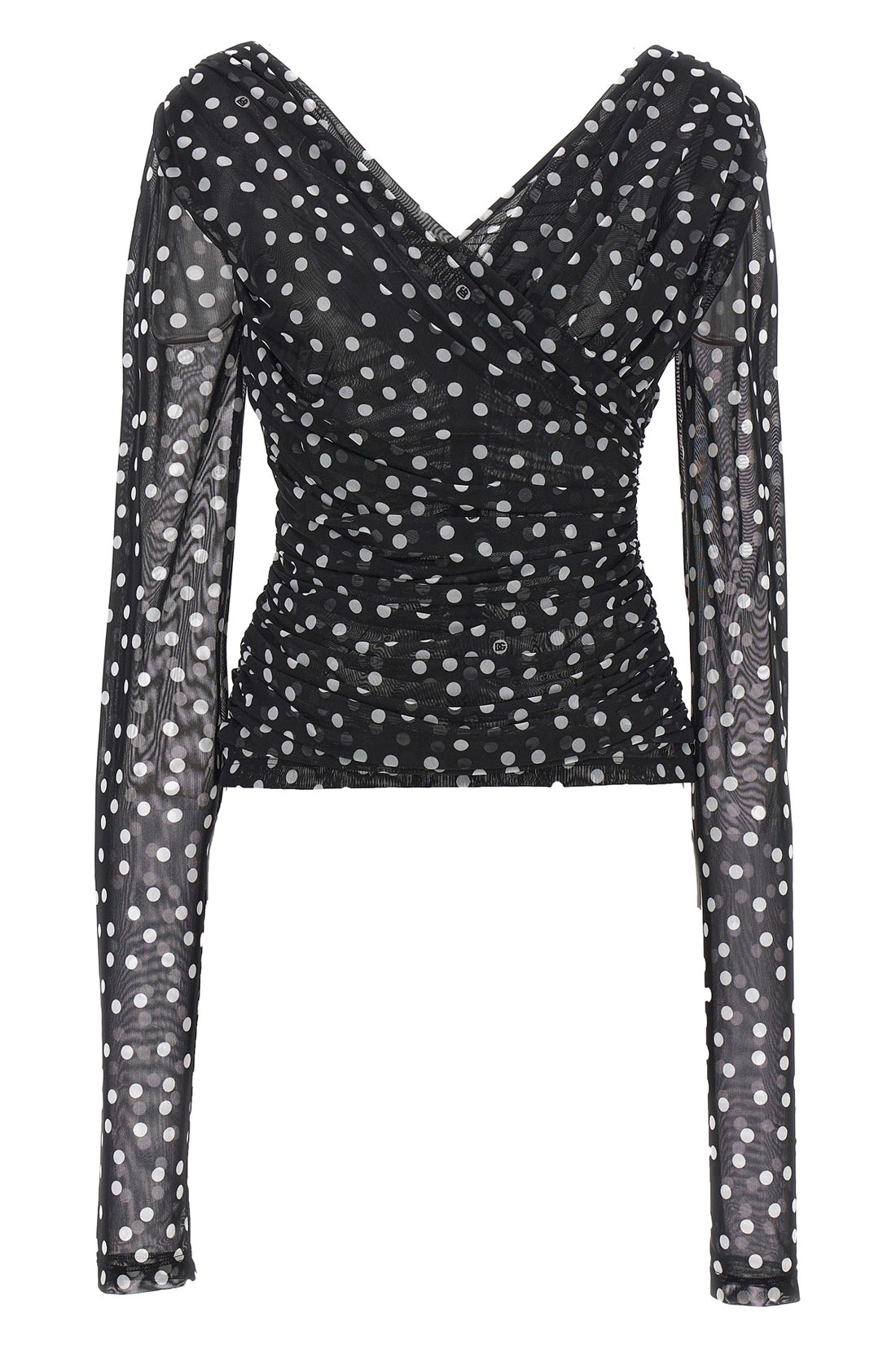 DOLCE &amp; GABBANA 42 mambo polka dot print stretch tulle top