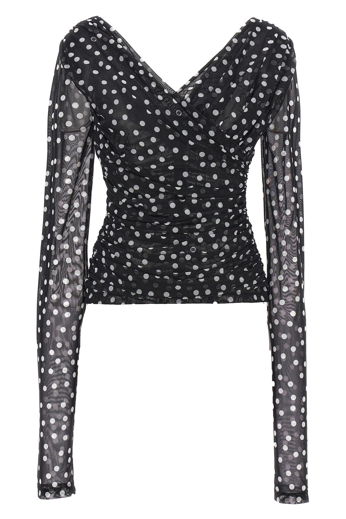 mambo polka dot print stretch tulle top