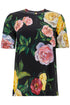 black silk t-shirt with floral print