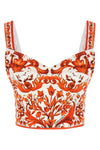 maiolica print silk charmeuse top