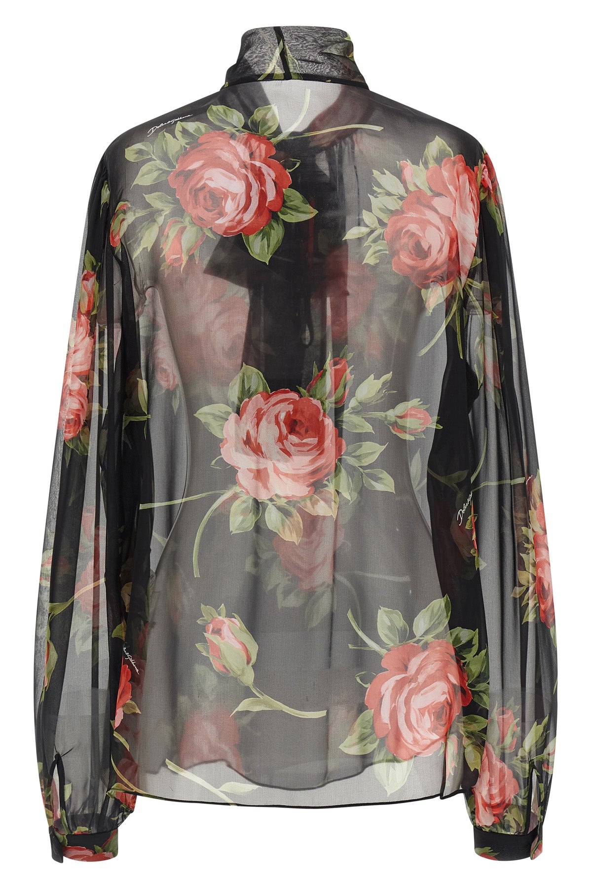 bouquet rose print semi-sheer chiffon top