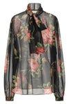 bouquet rose print semi-sheer chiffon top