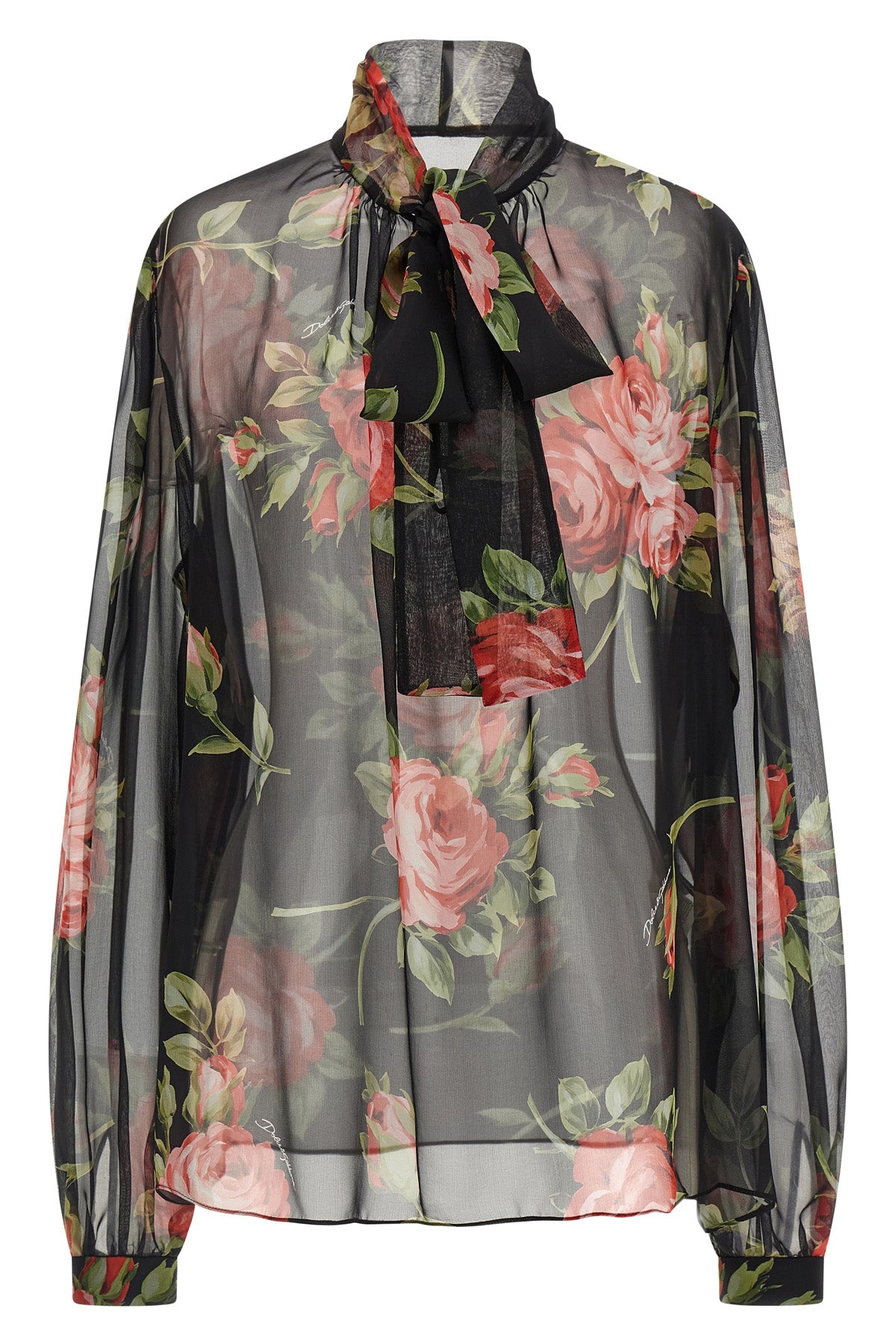 bouquet rose print semi-sheer chiffon top