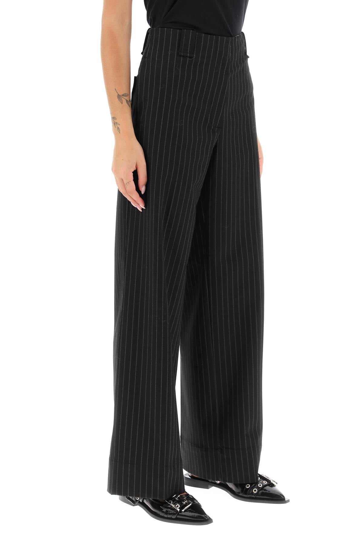 pinstriped wide leg pants