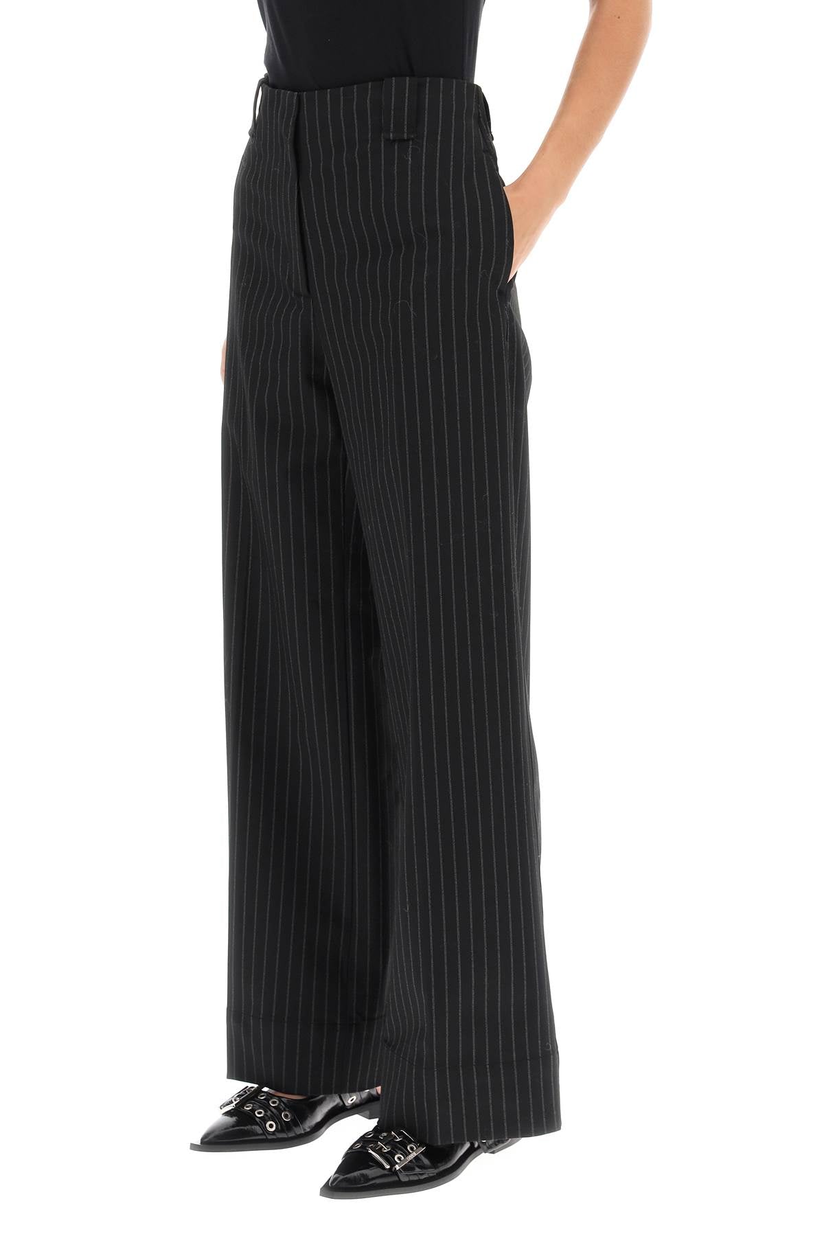 pinstriped wide leg pants