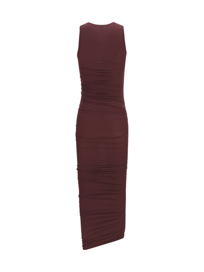 WOLFORD M asymmetric semi-sheer midi dress