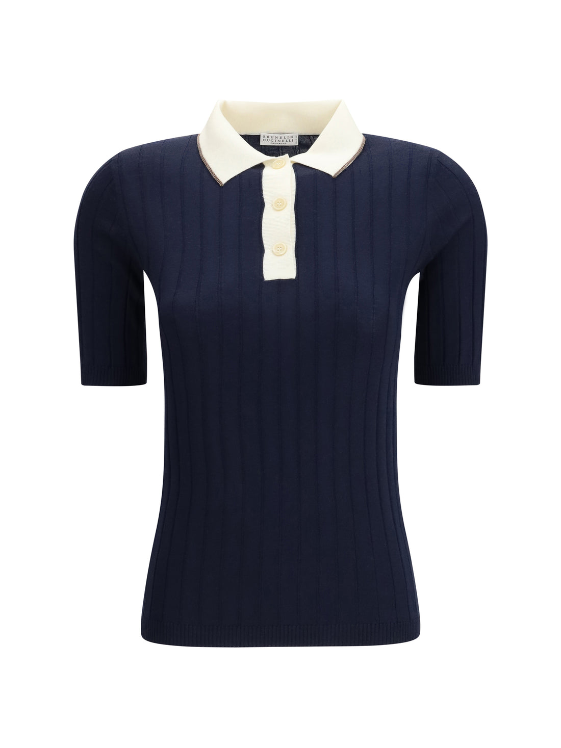 BRUNELLO CUCINELLI L short sleeve polo in virgin wool and cashmere with accessory detail