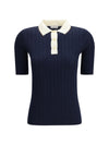 short sleeve polo in virgin wool and cashmere with accessory detail