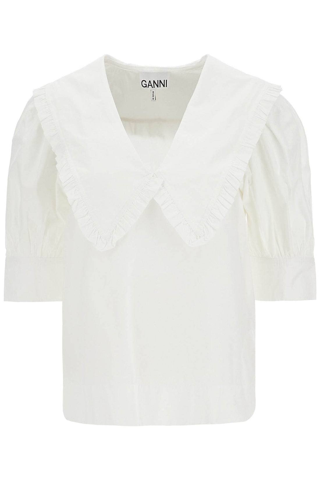 blouse with exaggerated collar and ruffle