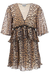 pleated mini dress with leopard motif