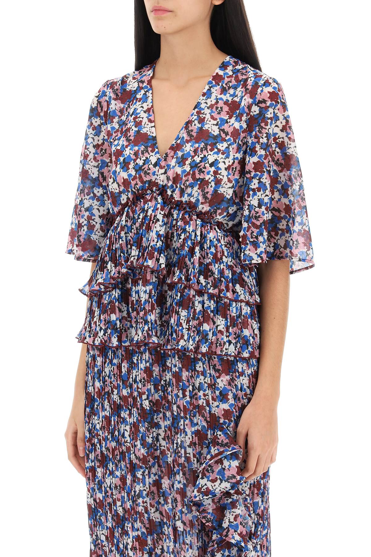 pleated blouse with floral motif