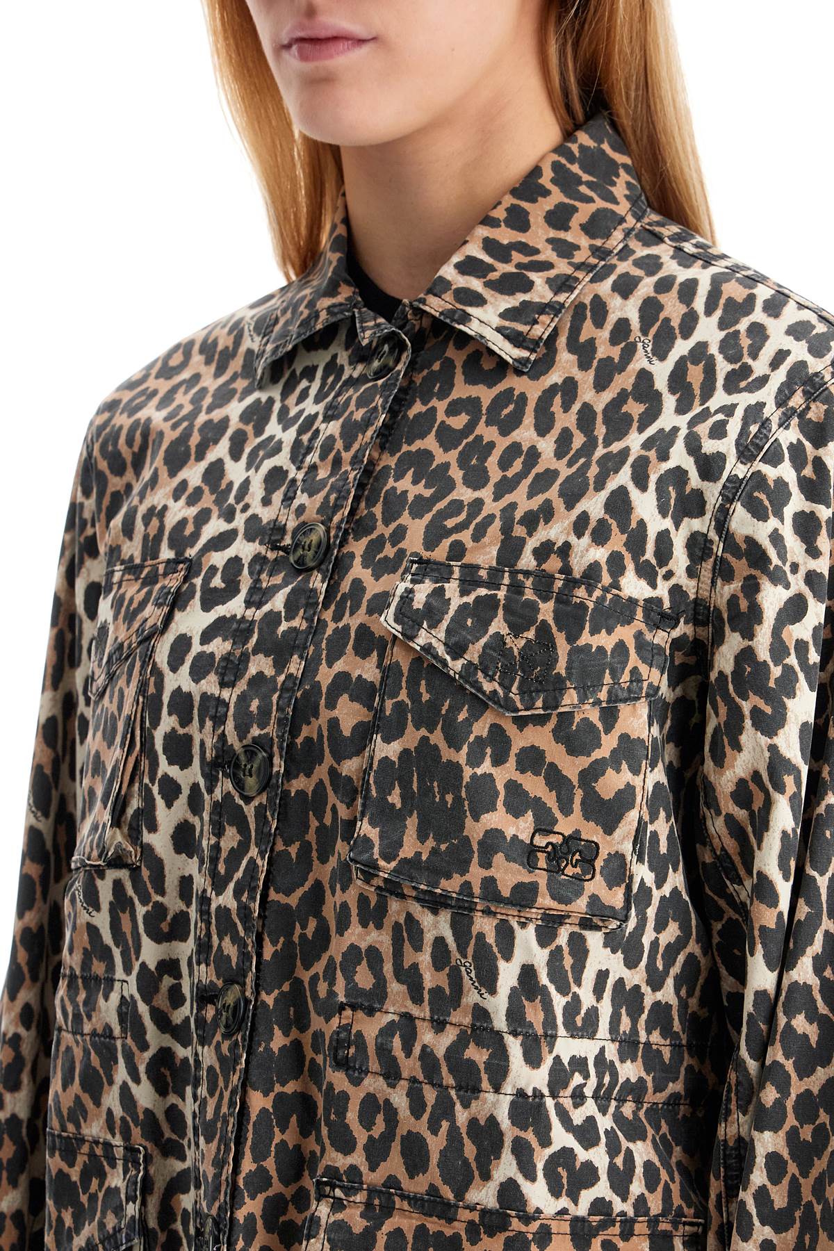 leopard print canvas overshirt