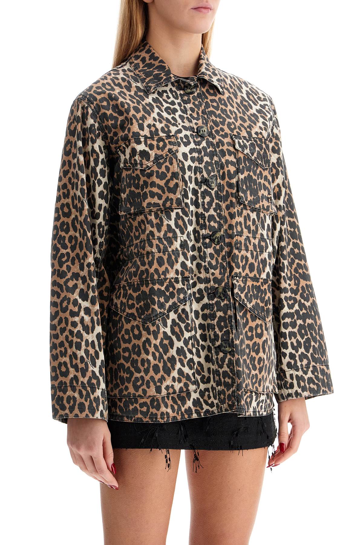 leopard print canvas overshirt