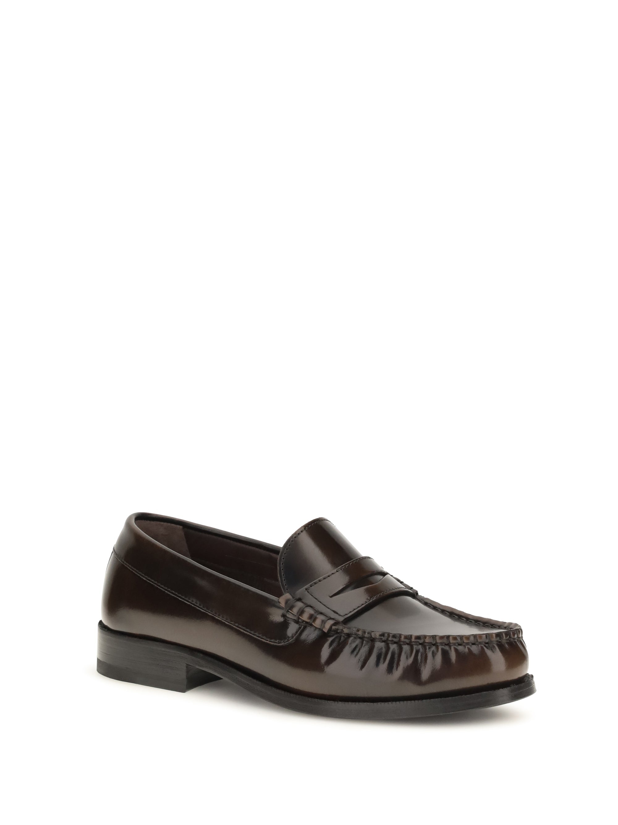 rivet vintage brushed leather loafers