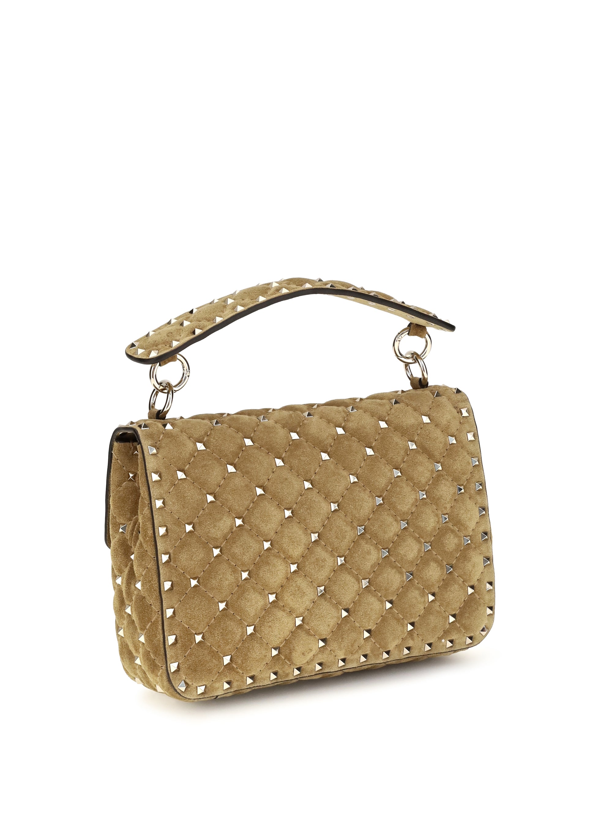 medium rockstud spike suede top handle bag