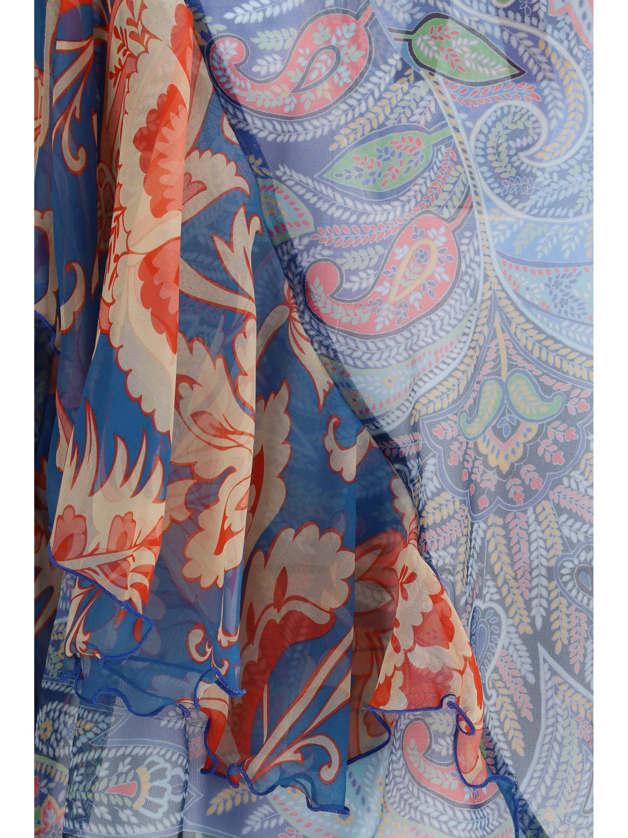 long-sleeve silk shirt with ruffles and floral motif