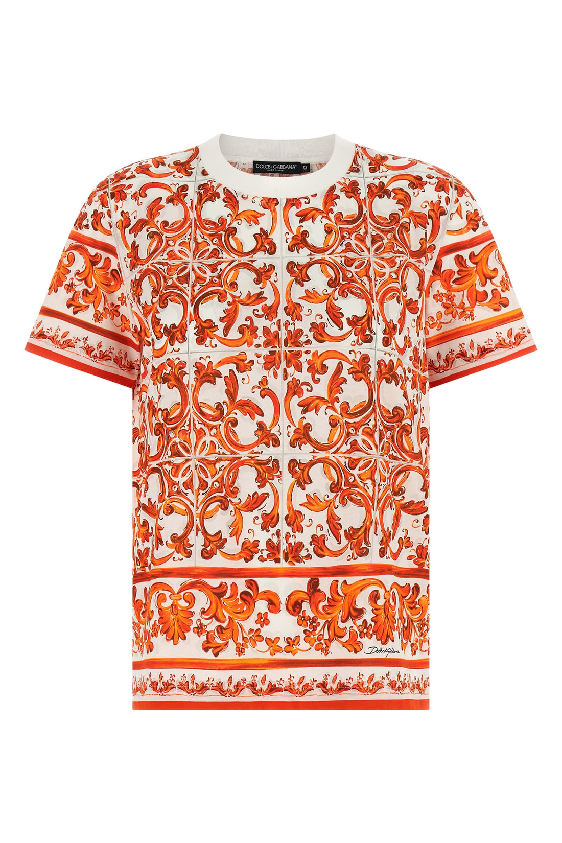 DOLCE &amp; GABBANA 38 all-over maiolica print light cotton crew neck t-shirt