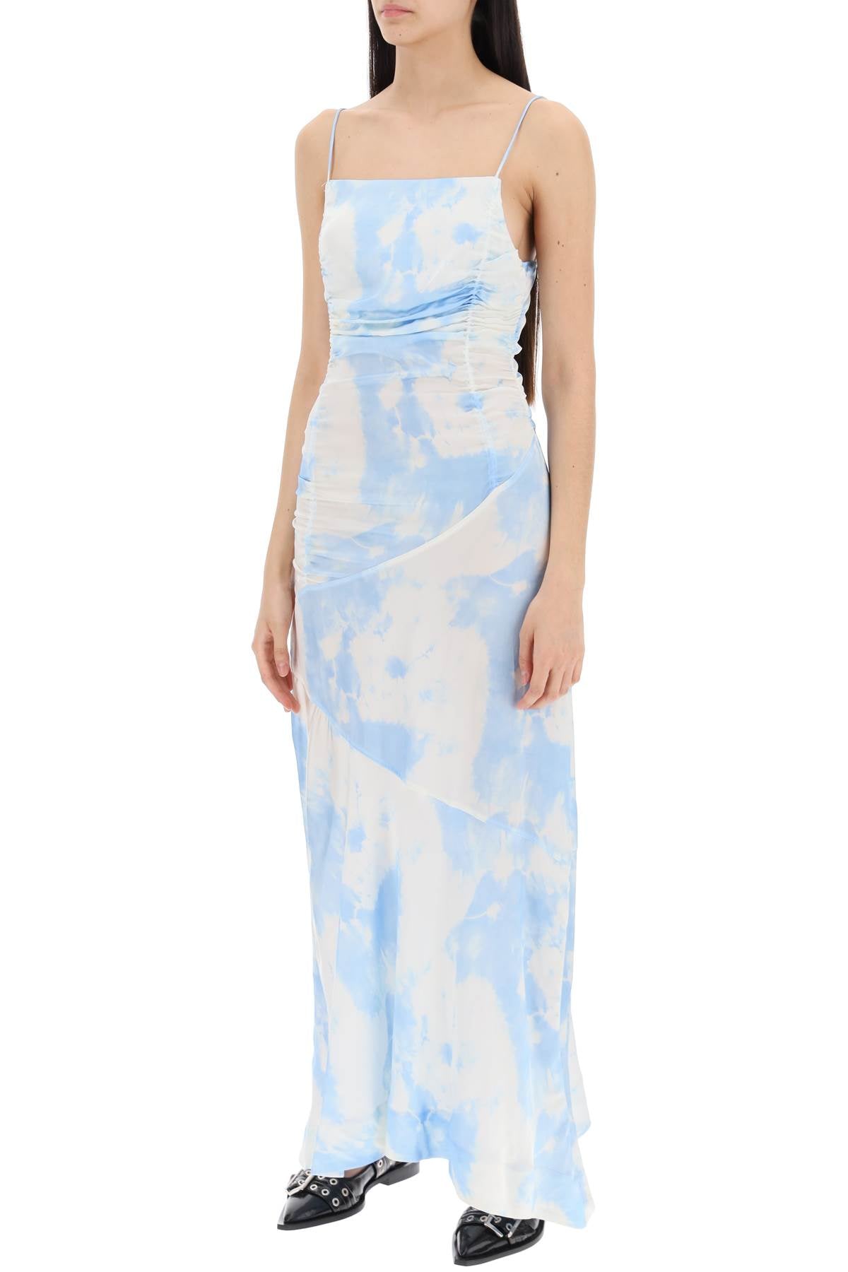 maxi printed tie-dye satin dress with r